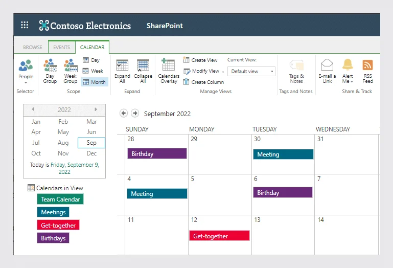 Finished color-coded SharePoint calendar via overlay