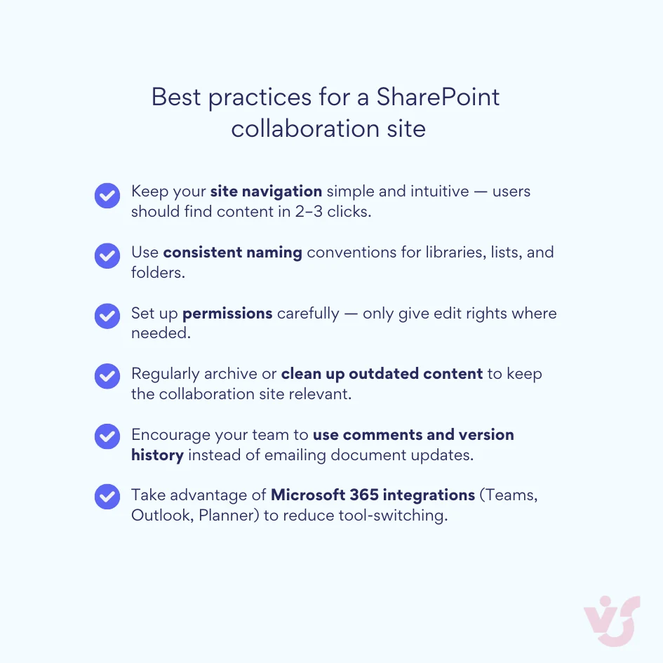 Best practices for a SharePoint collaboration site