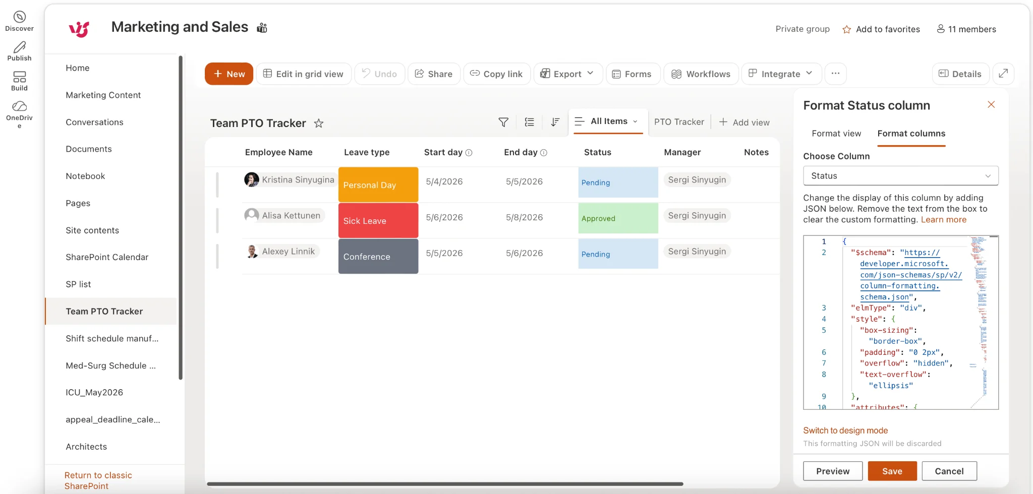 Navigating to Column Formatting in SharePoint