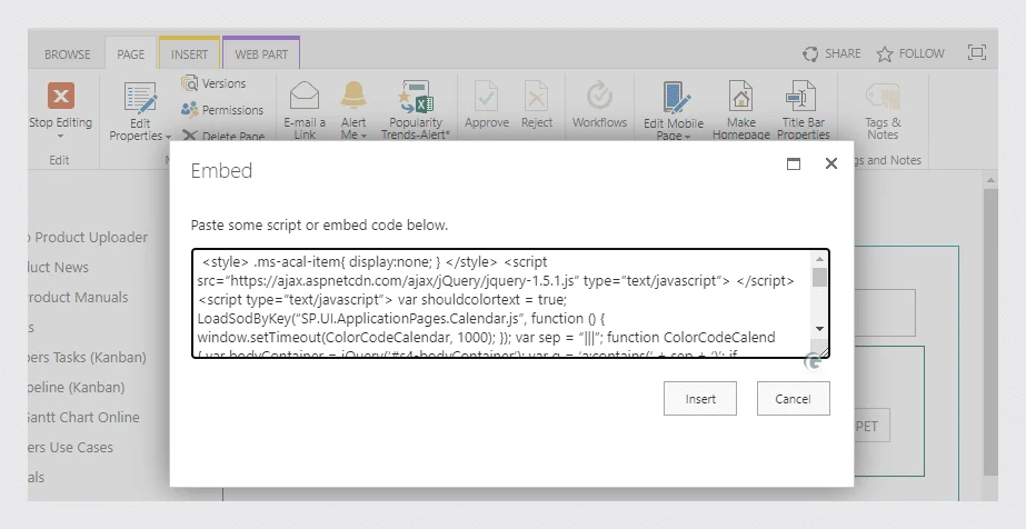 Content Editor web part with color-coding script