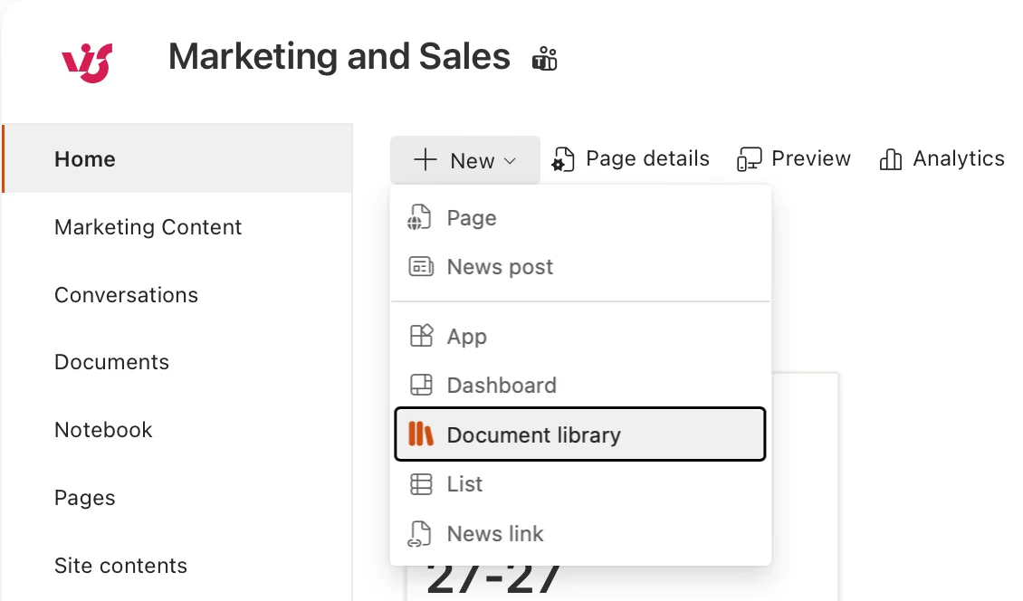 Creating a document library on a SharePoint site