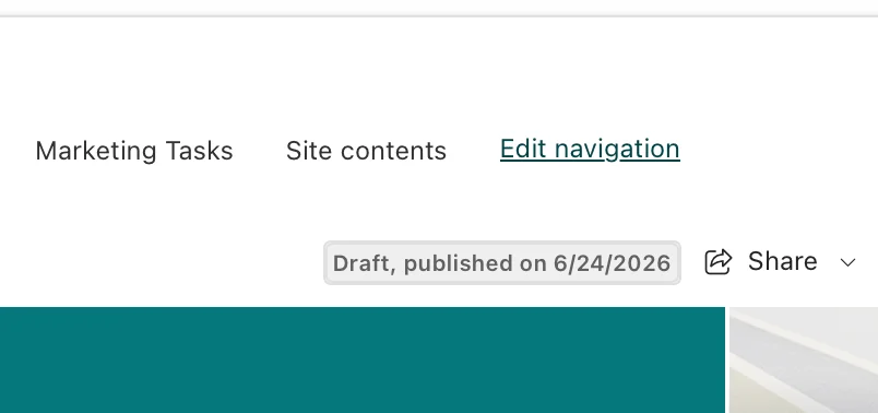 Edit navigation button on communication site