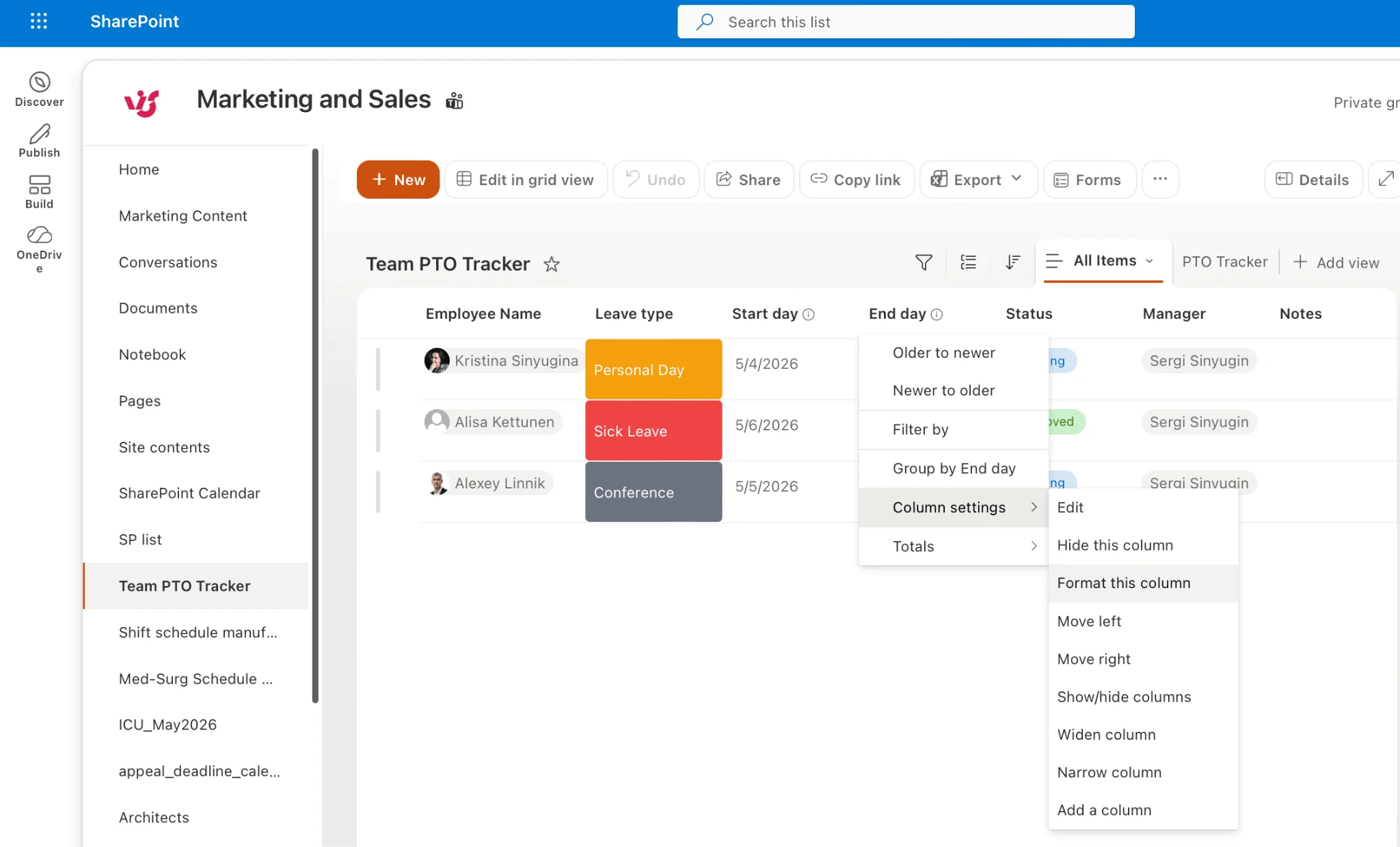 Navigating to Format this column in SharePoint