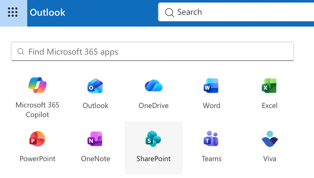 SharePoint app launcher waffle icon location