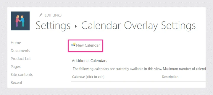 New Calendar button in Calendars Overlay settings