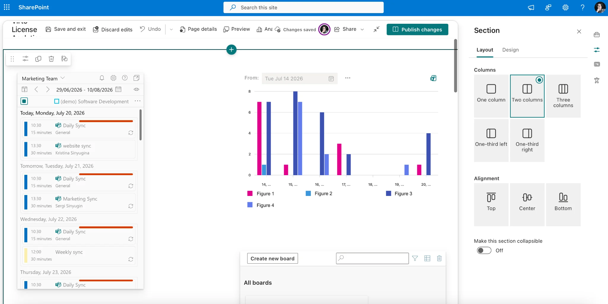 Adding and arranging web parts on a SharePoint dashboard page