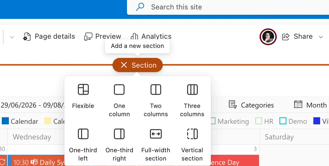 Choosing the section layout