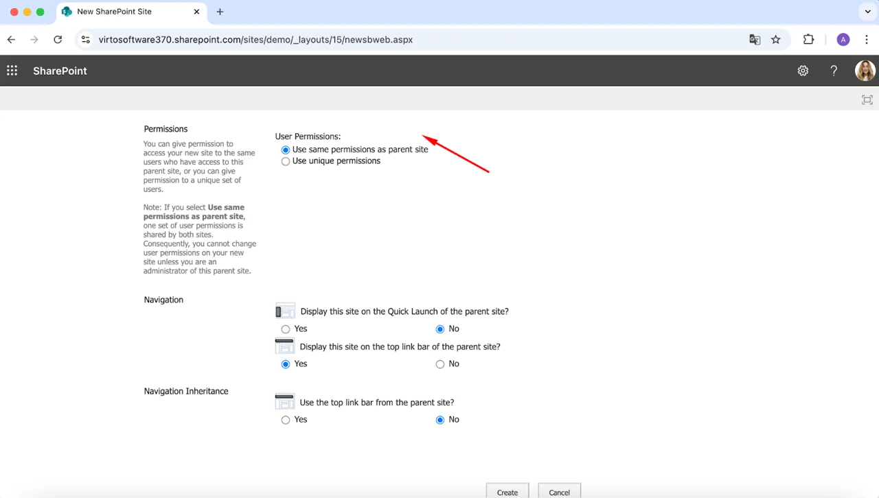 Adjusting subsite permissions and navigation settings