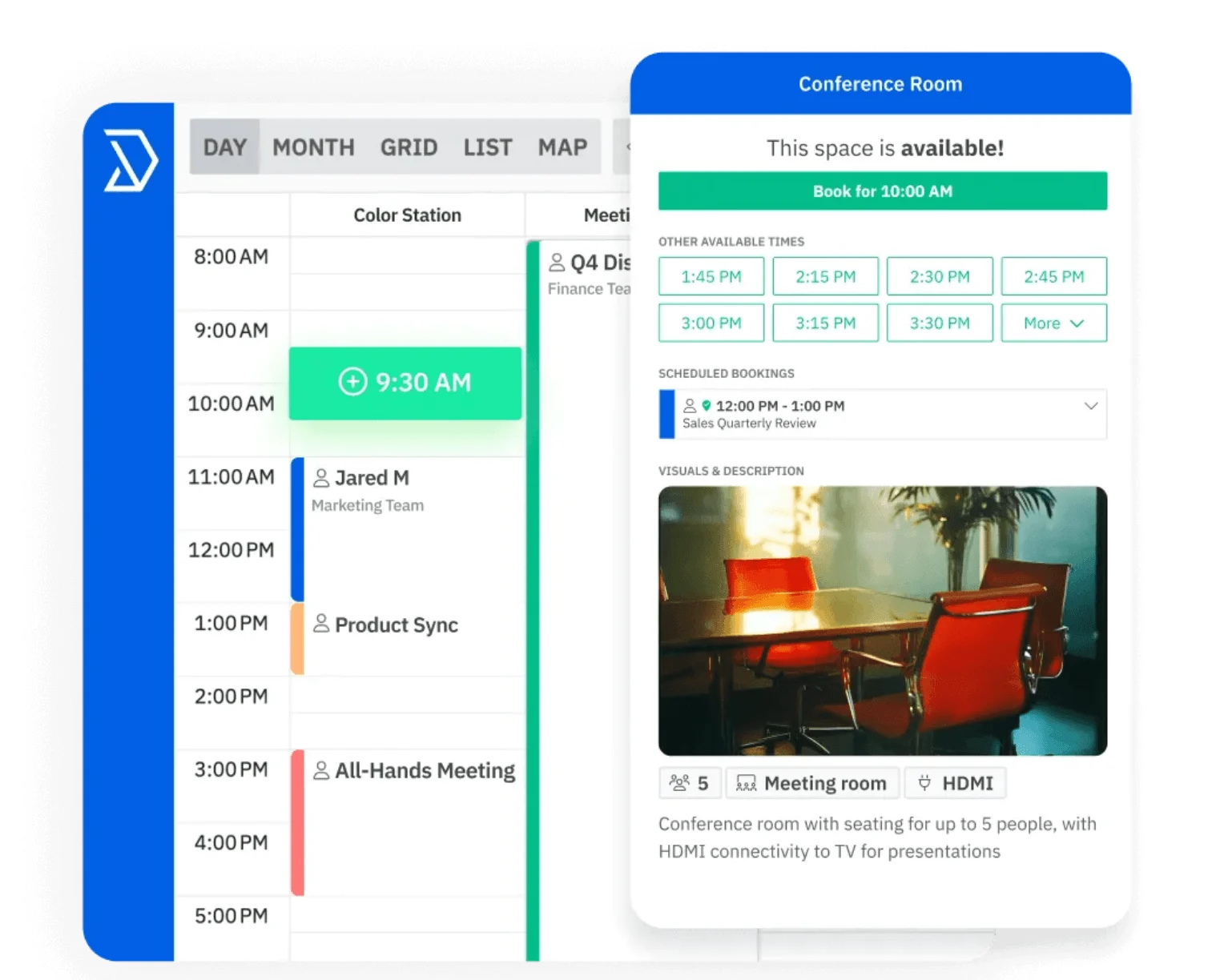 Skedda booking interface with floor plan and availability