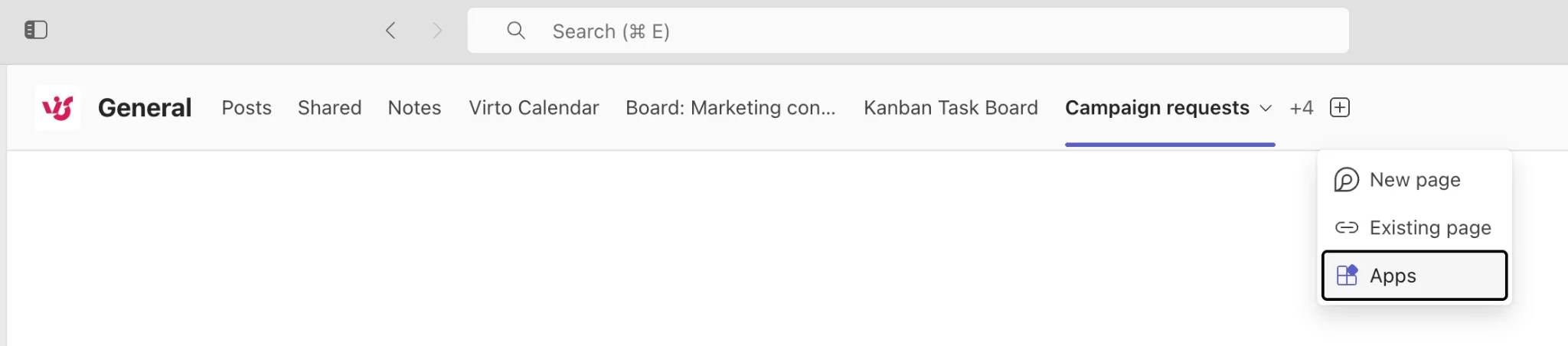 Teams channel add tab button interface