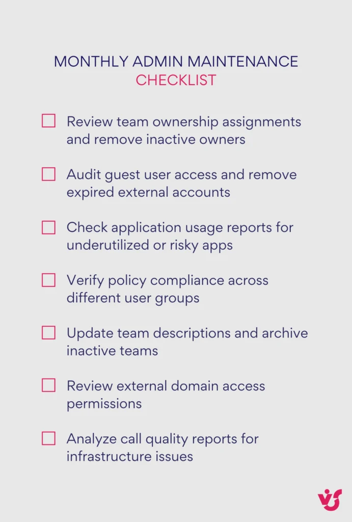 Monthly admin maintenance checklist