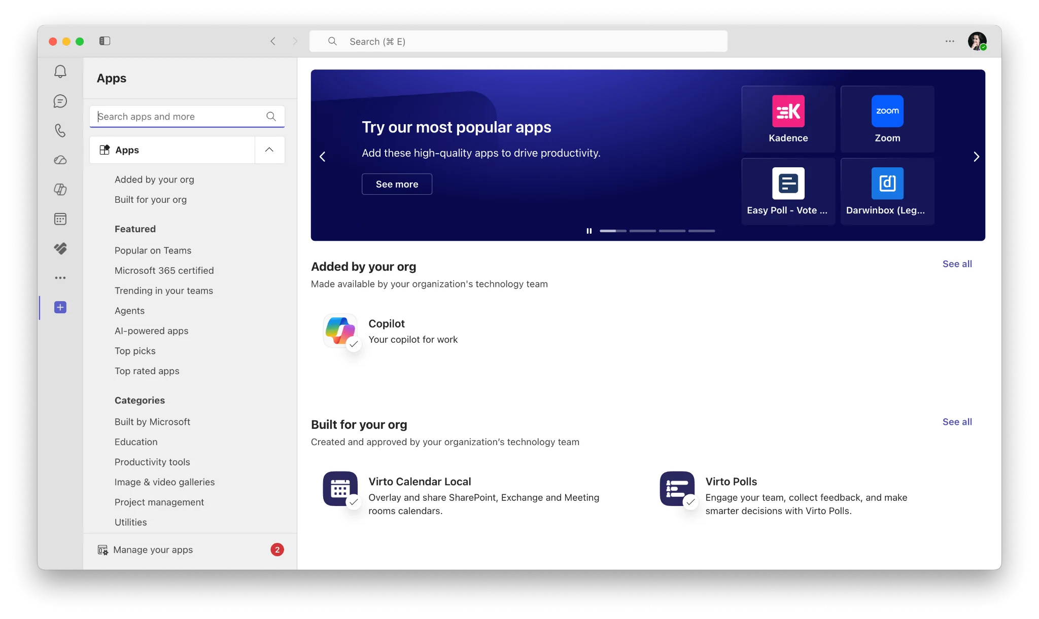 Teams app store overview