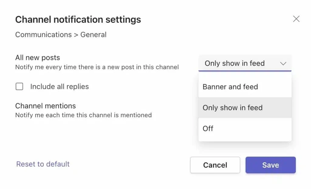 Channel notification settings in Teams