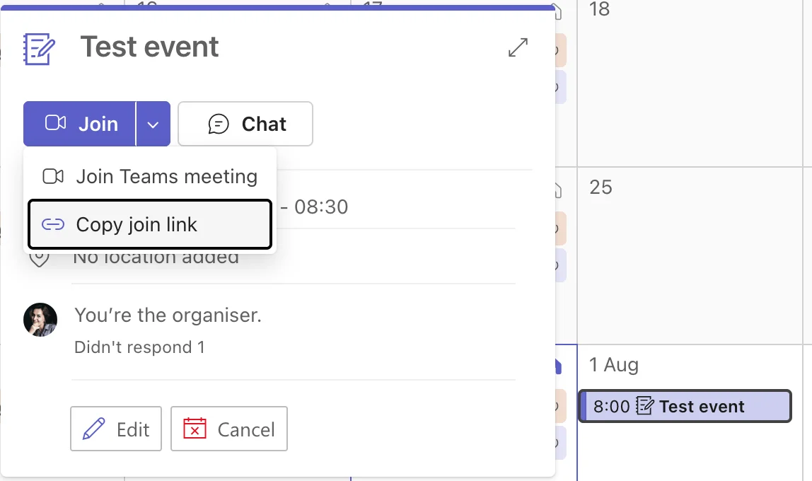 Copying the Teams meeting link