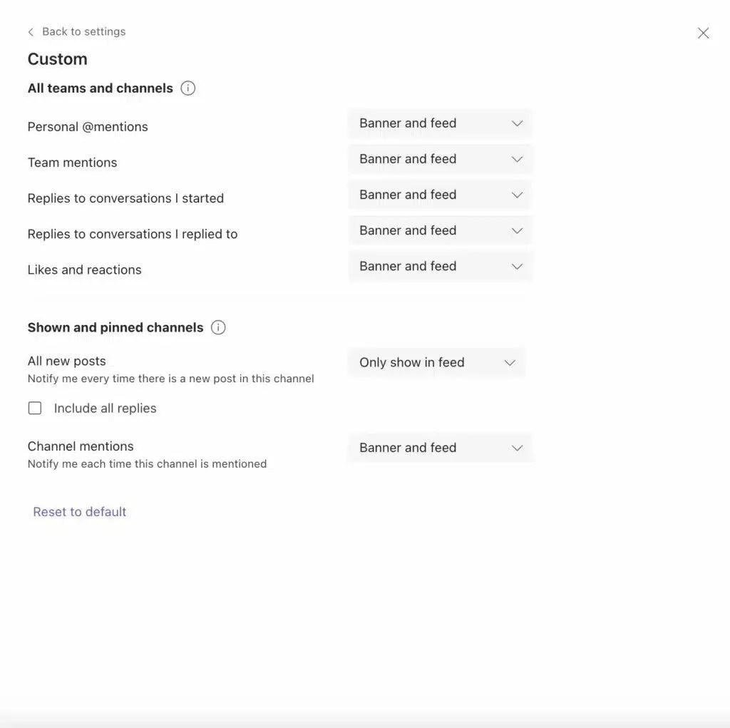 Custom settings for alerts in Microsoft Teams