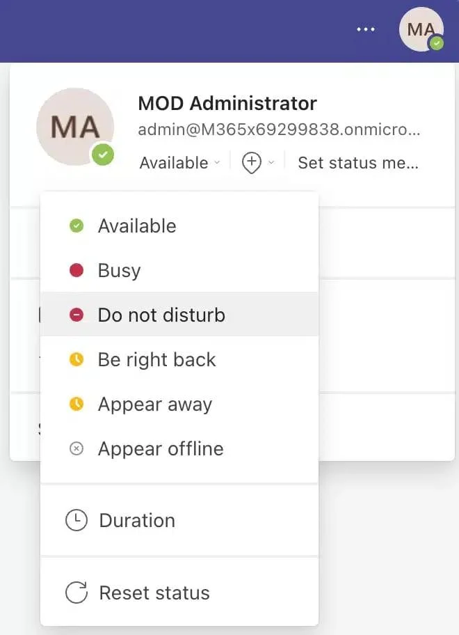 Setting Do Not Disturb in Microsoft Teams