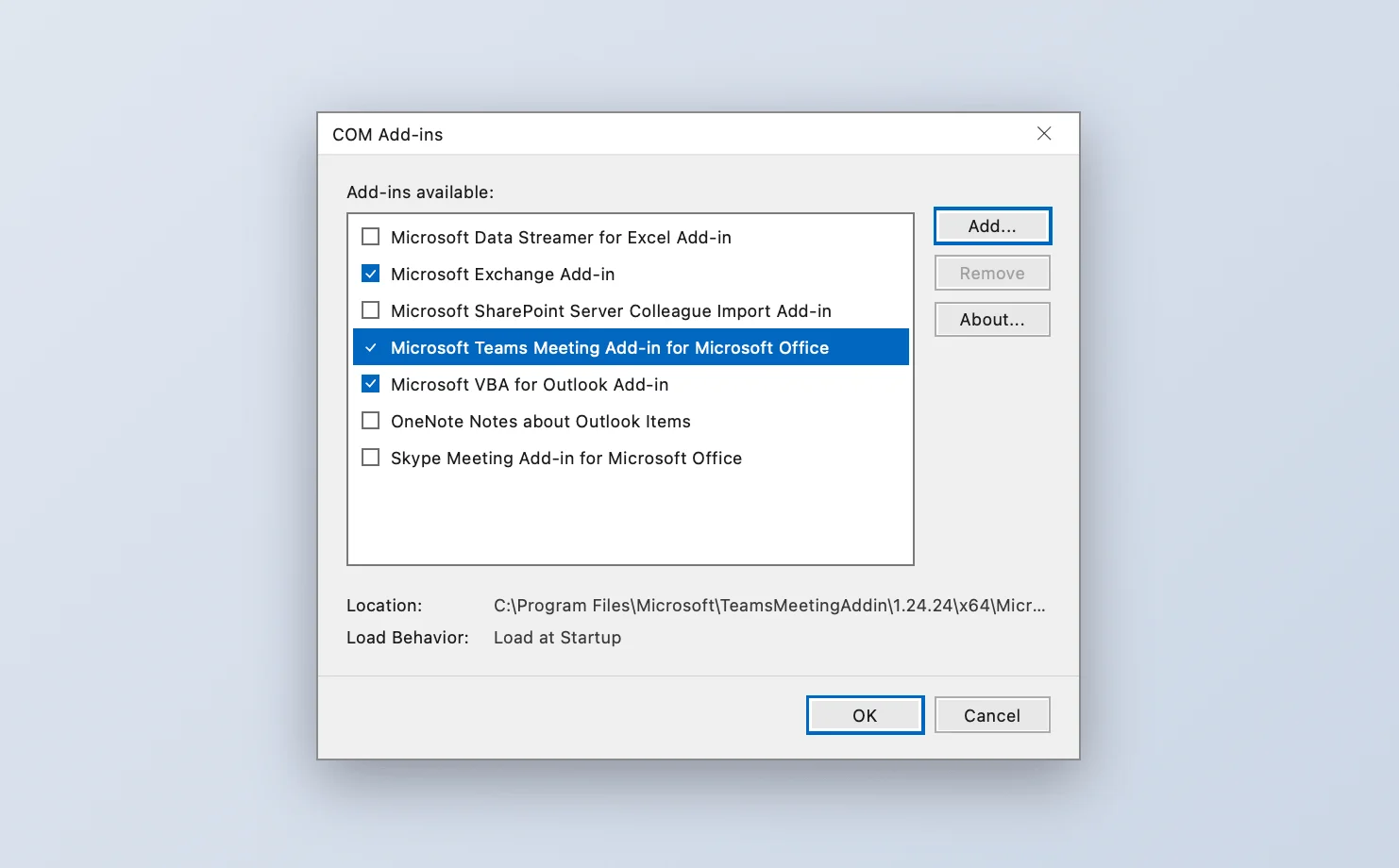 Enabling Teams Meeting add-in in Outlook for Windows