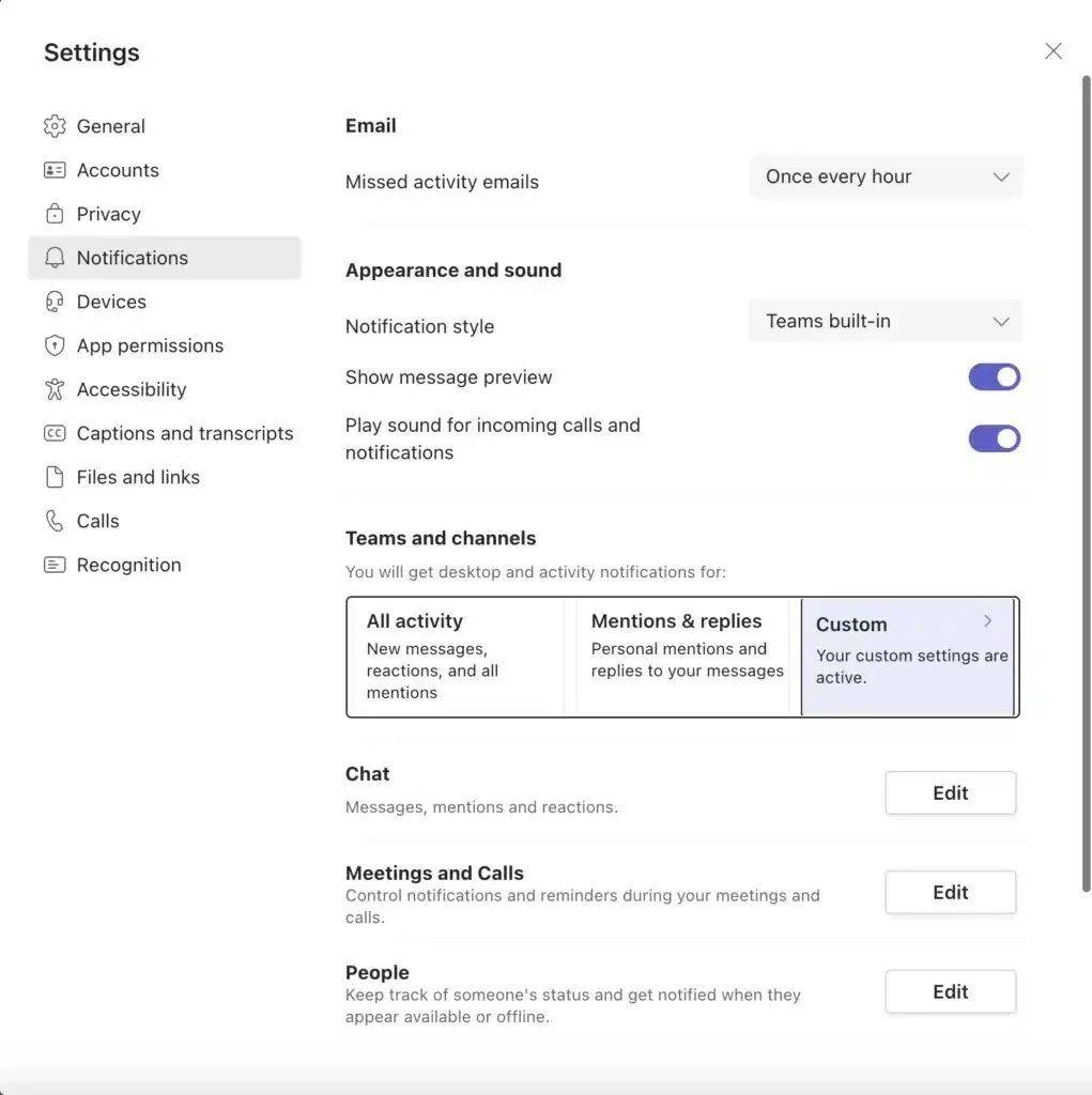 Customizing notifications in Microsoft Teams