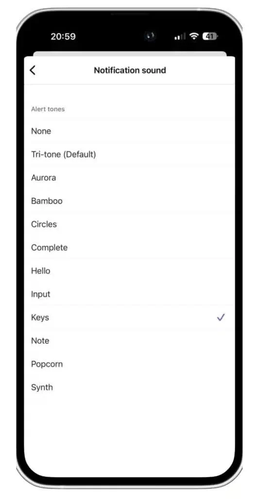 Changing the Teams notification sound on mobile