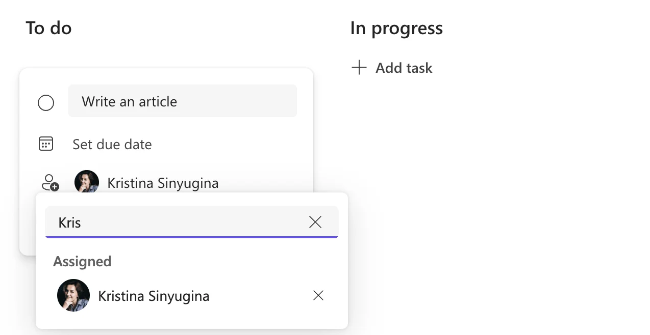 Assigning a task to a team member