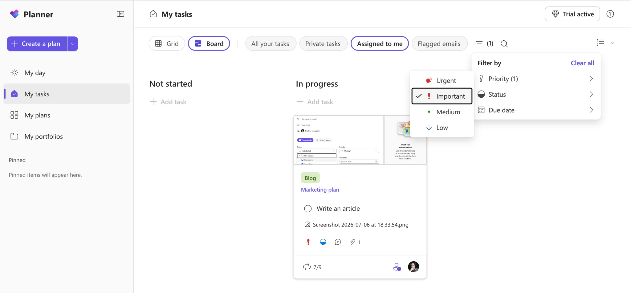 Navigating to My Tasks and sorting by priority