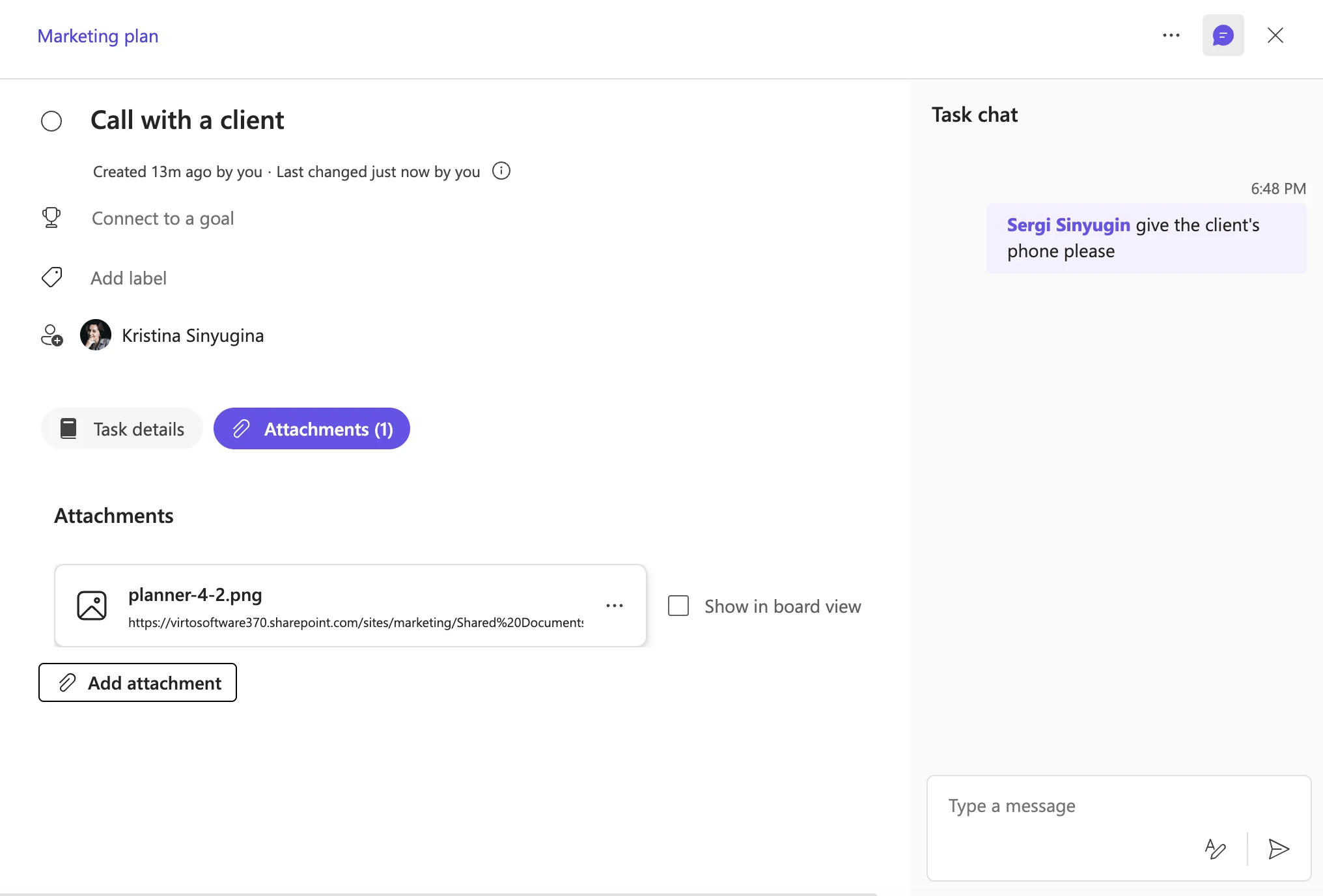 Attaching documents and leaving comments on a task
