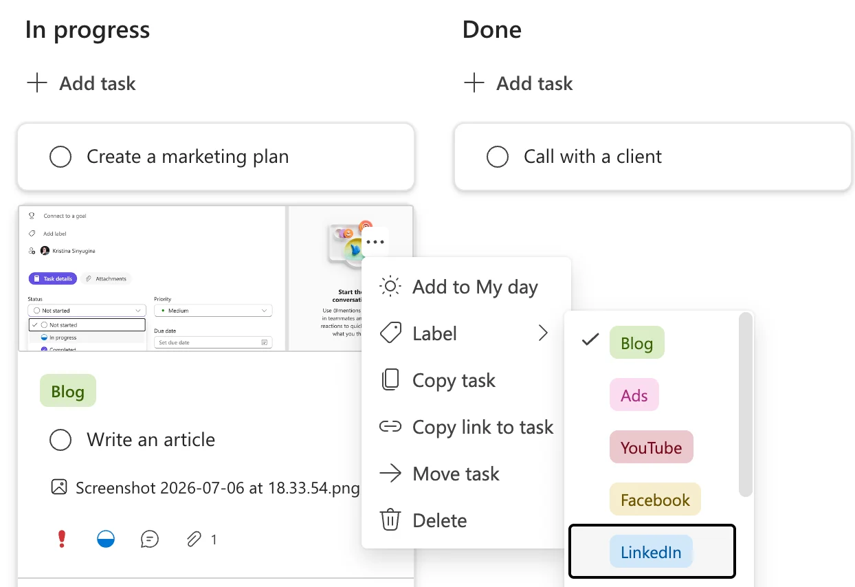 Changing a label within a task