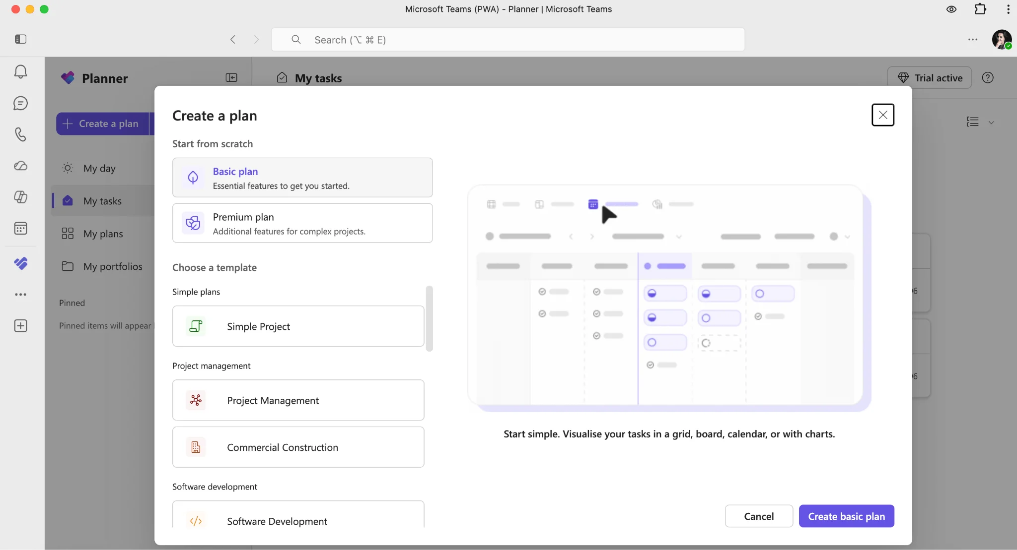 Creating a new plan from scratch or choosing a template
