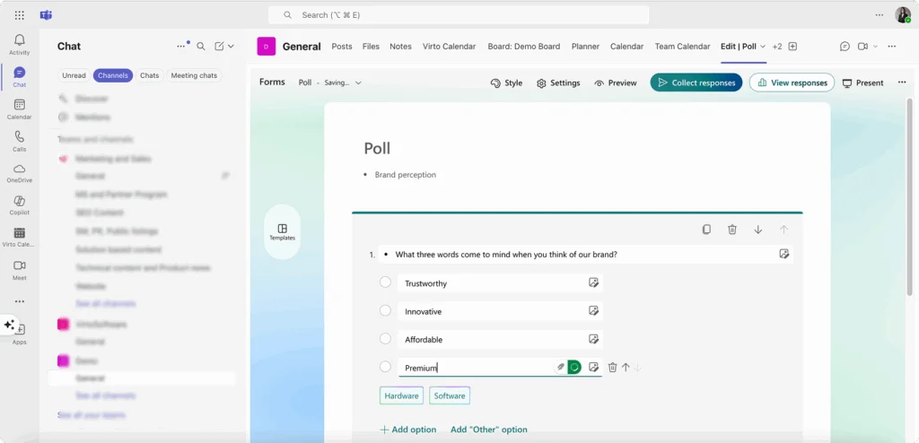 Creating a poll with question and answer options
