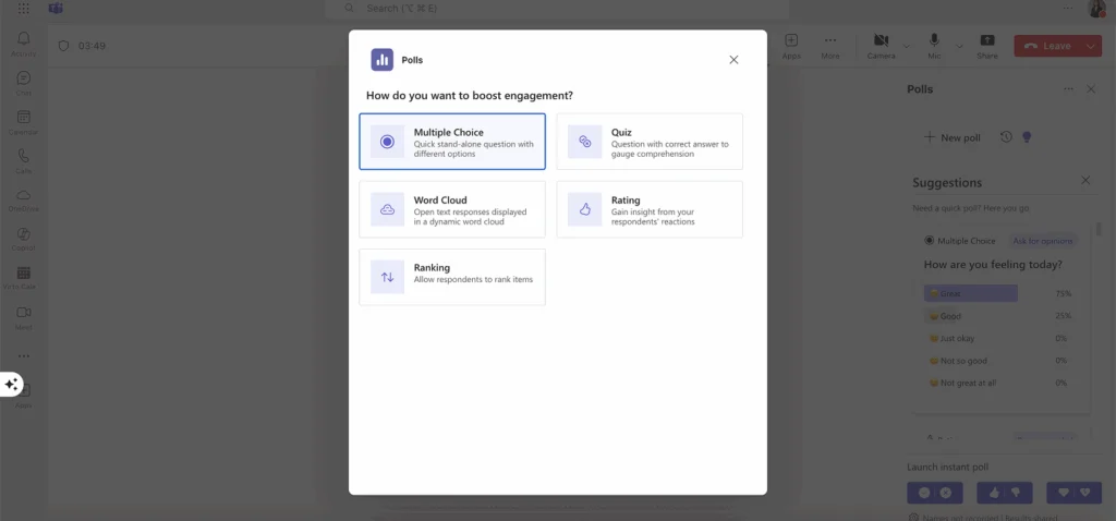 Choosing your poll format in Teams