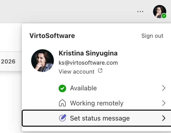 Navigating to Teams status message