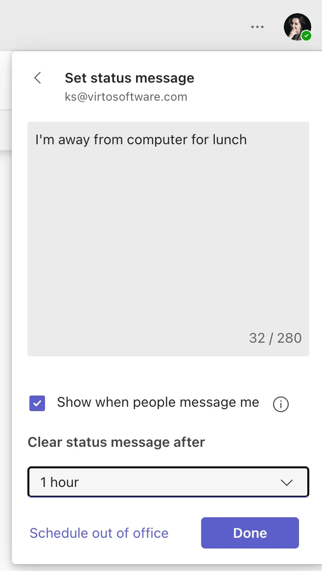 Setting up Teams status message