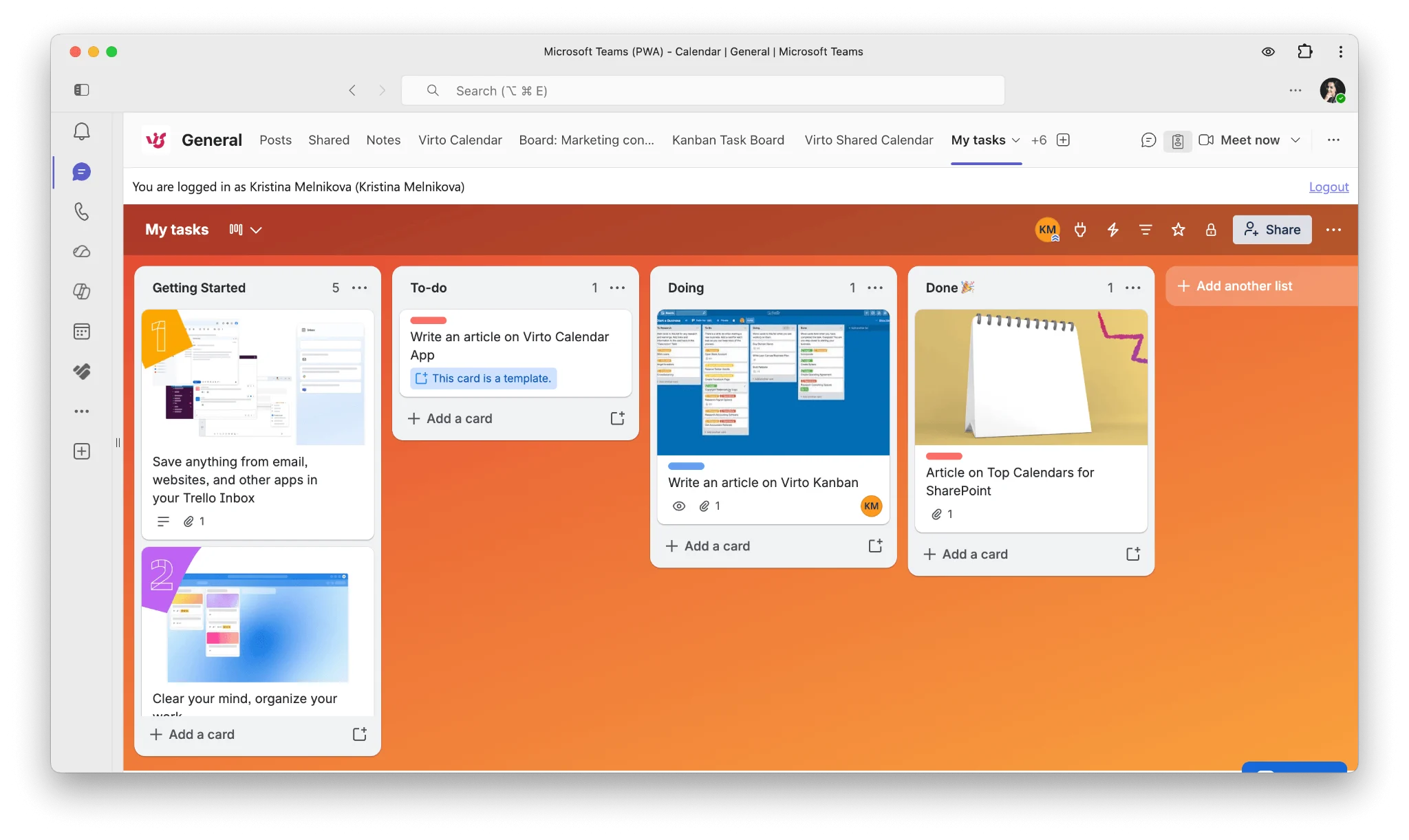 Trello board with cards and lists