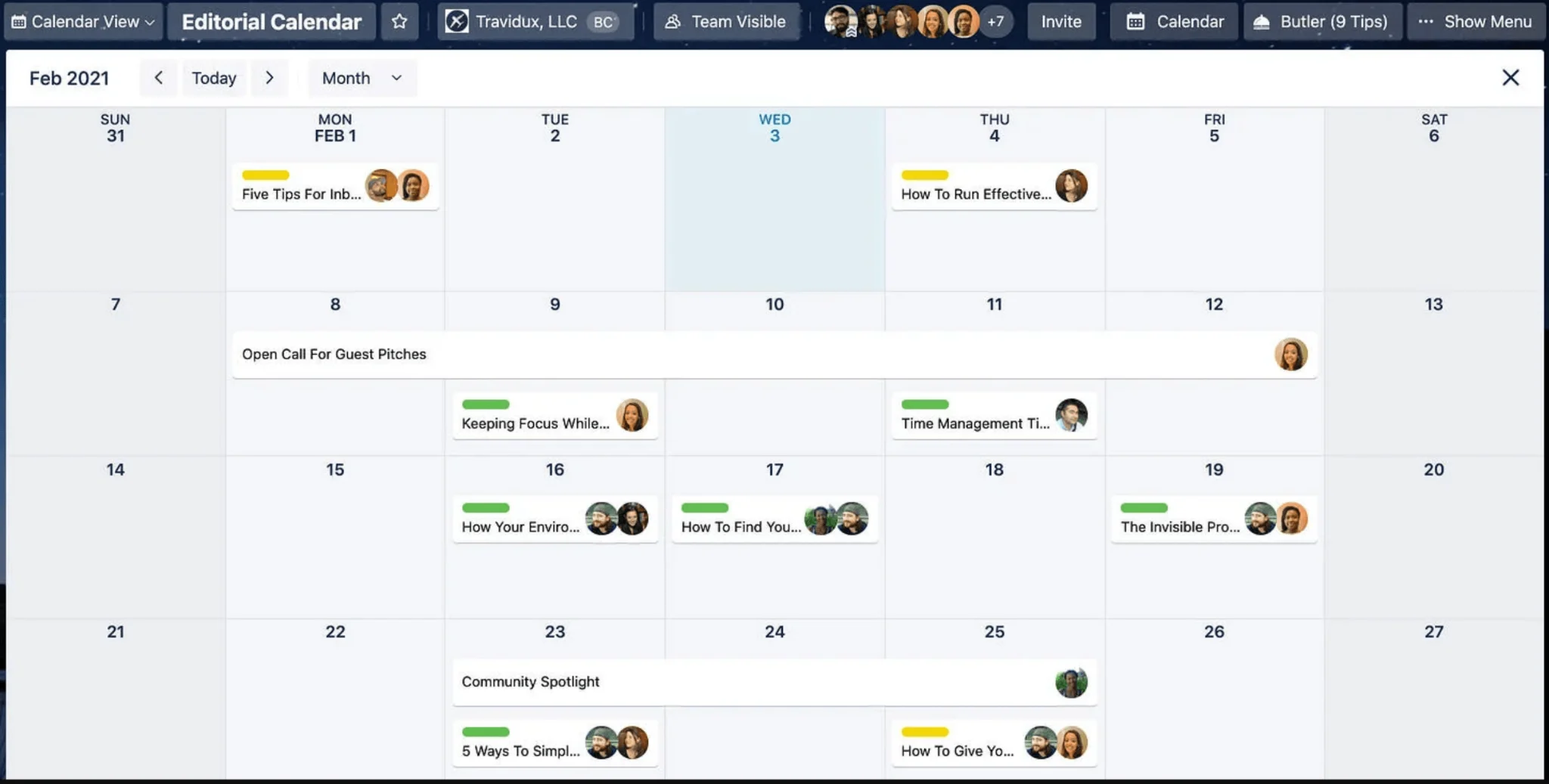 Trello Calendar view with cards arranged by due date