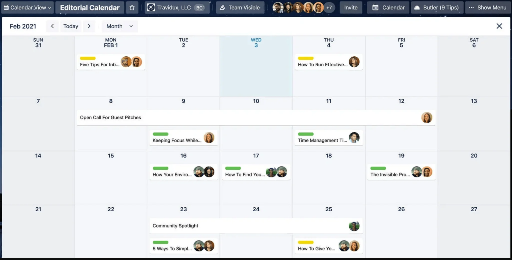 Trello Calendar view on project board