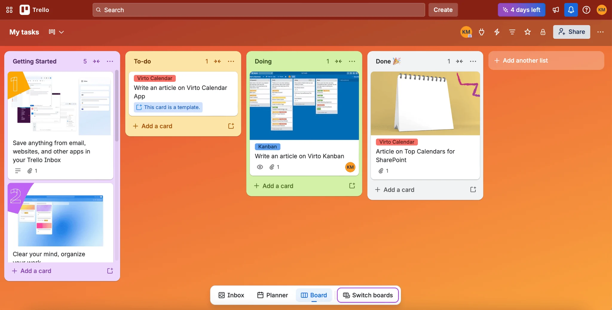 Trello kanban board interface