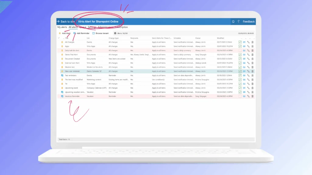 Virto Alerts and Reminders App for Microsoft 365