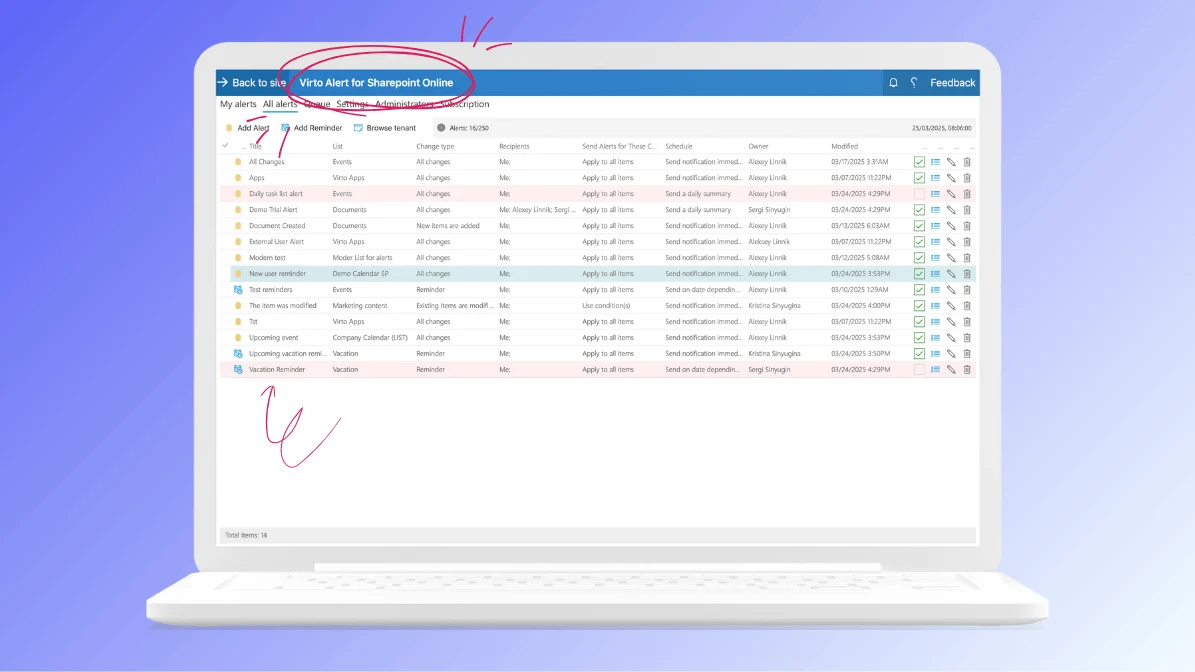 Virto Alerts and Reminders App SharePoint