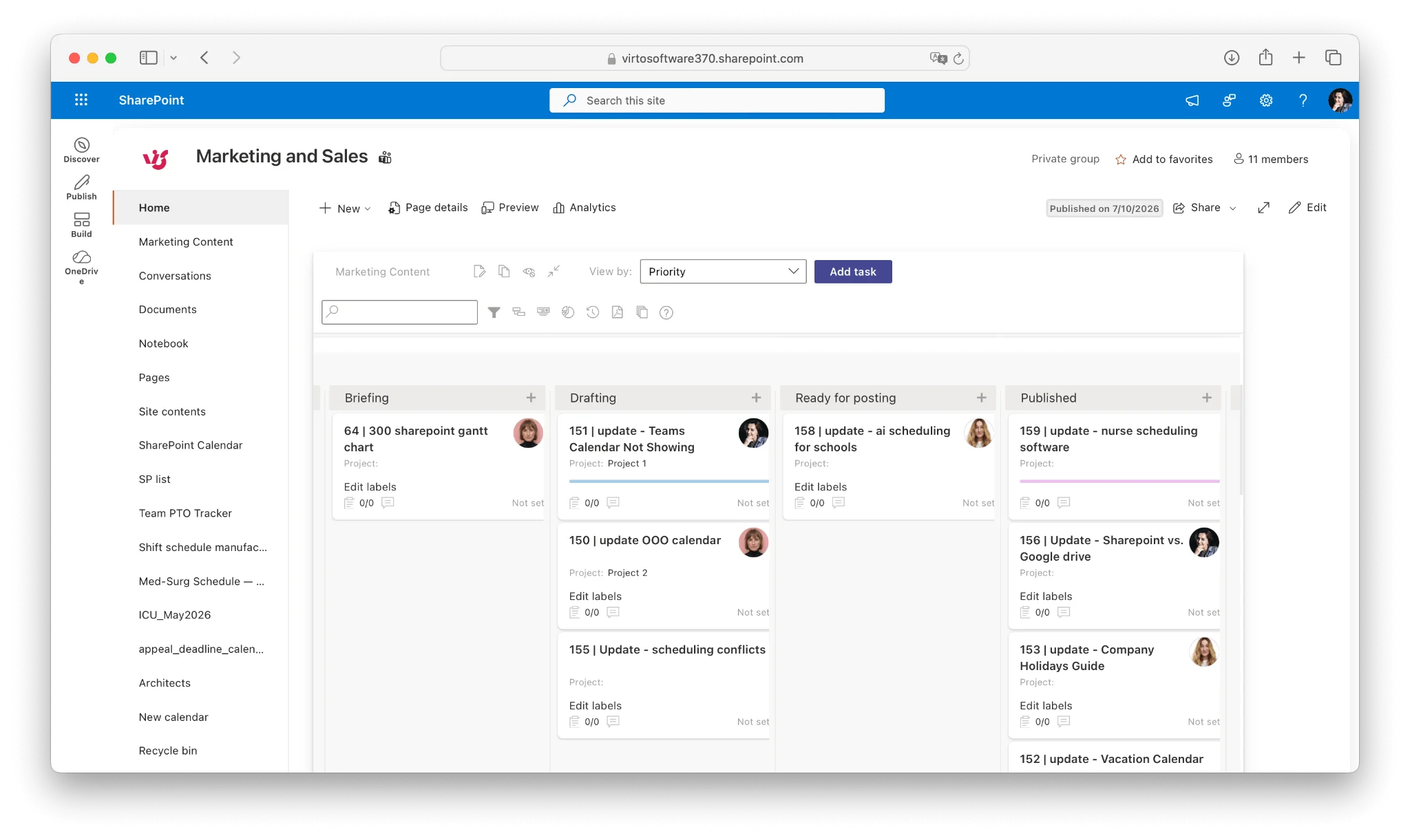 Virto Kanban Board task tracking view