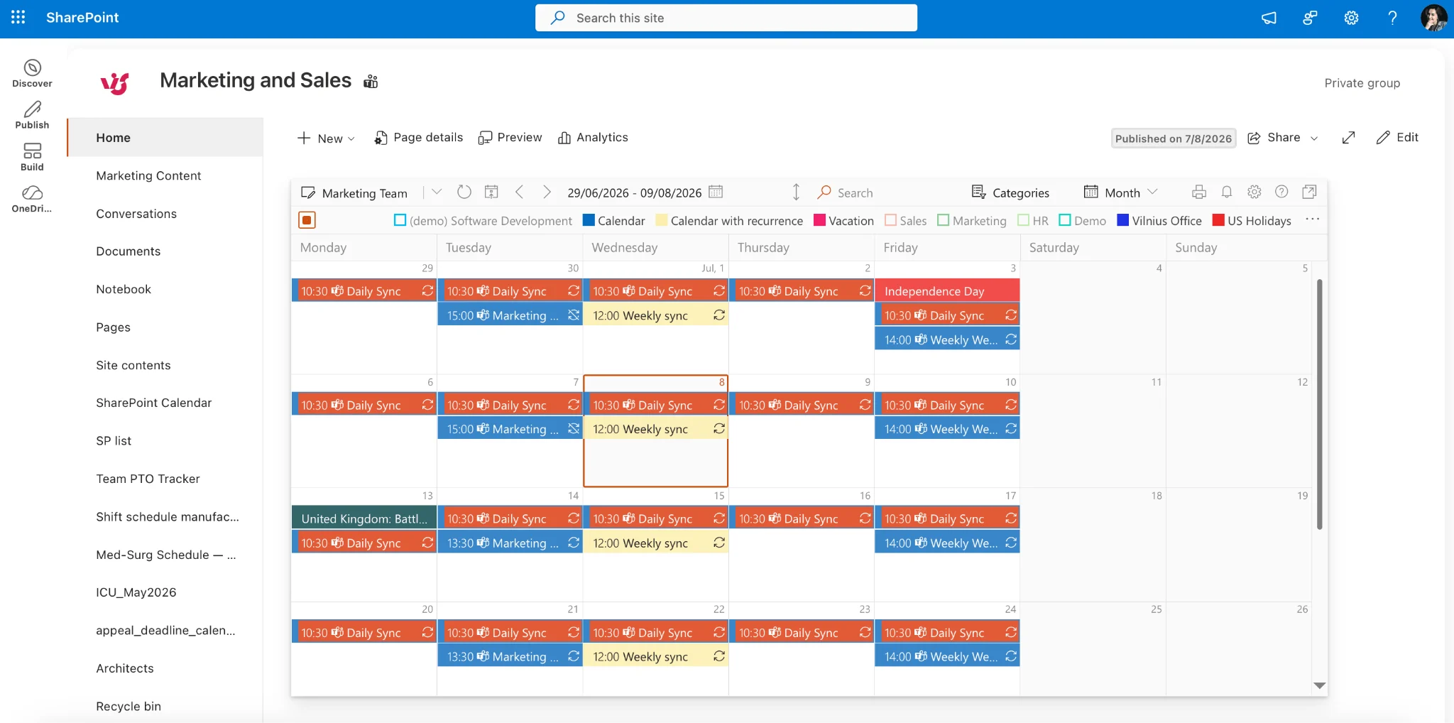 Virto Calendar App overlay view