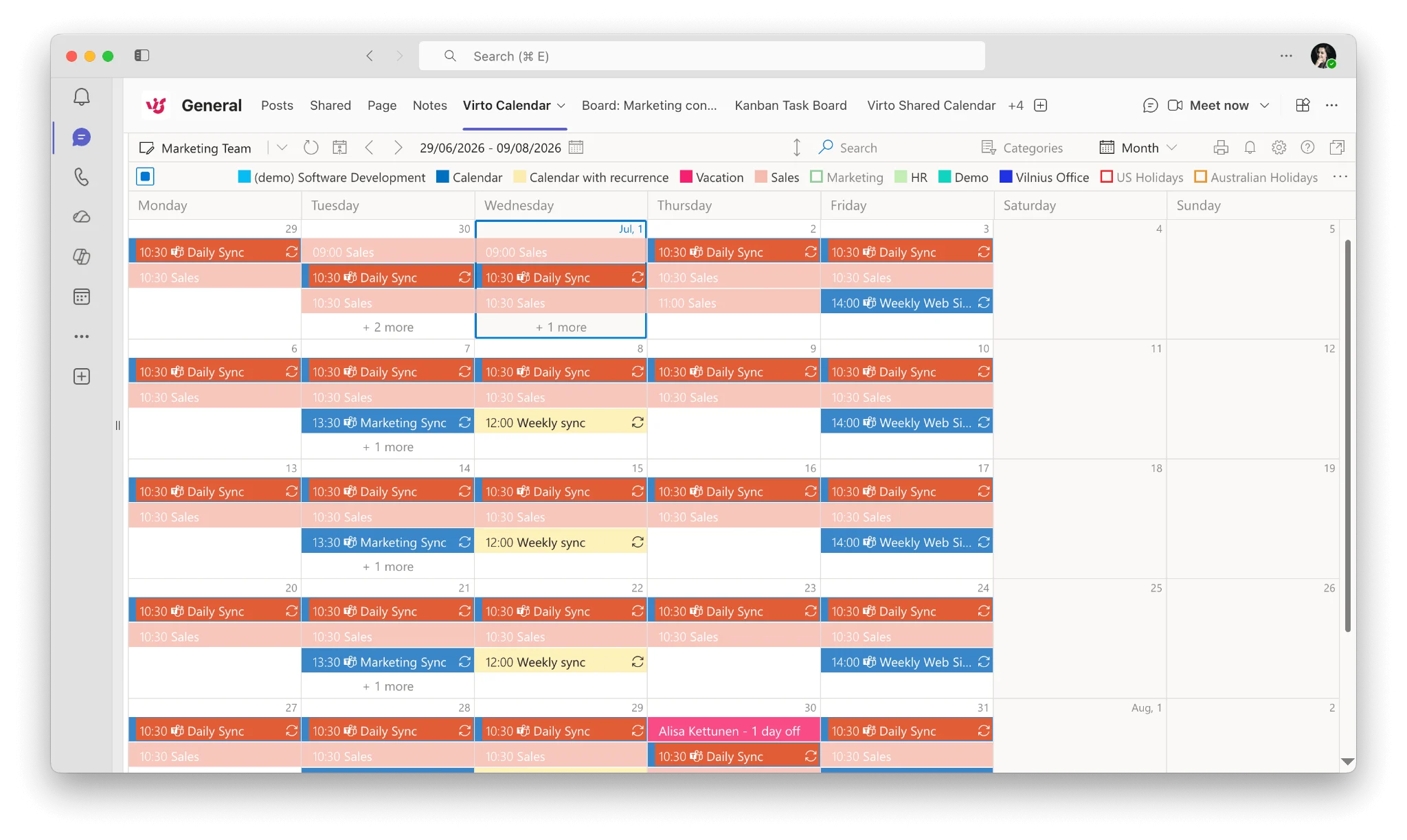 Virto Calendar App overlay view