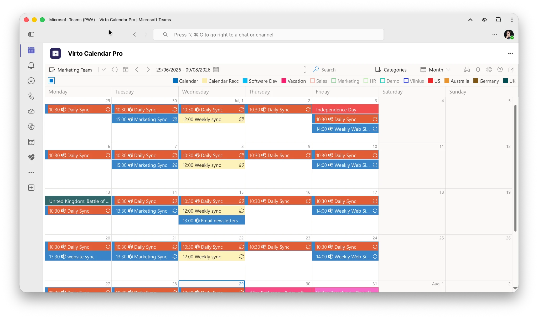 Virto Calendar Pro in Microsoft Teams