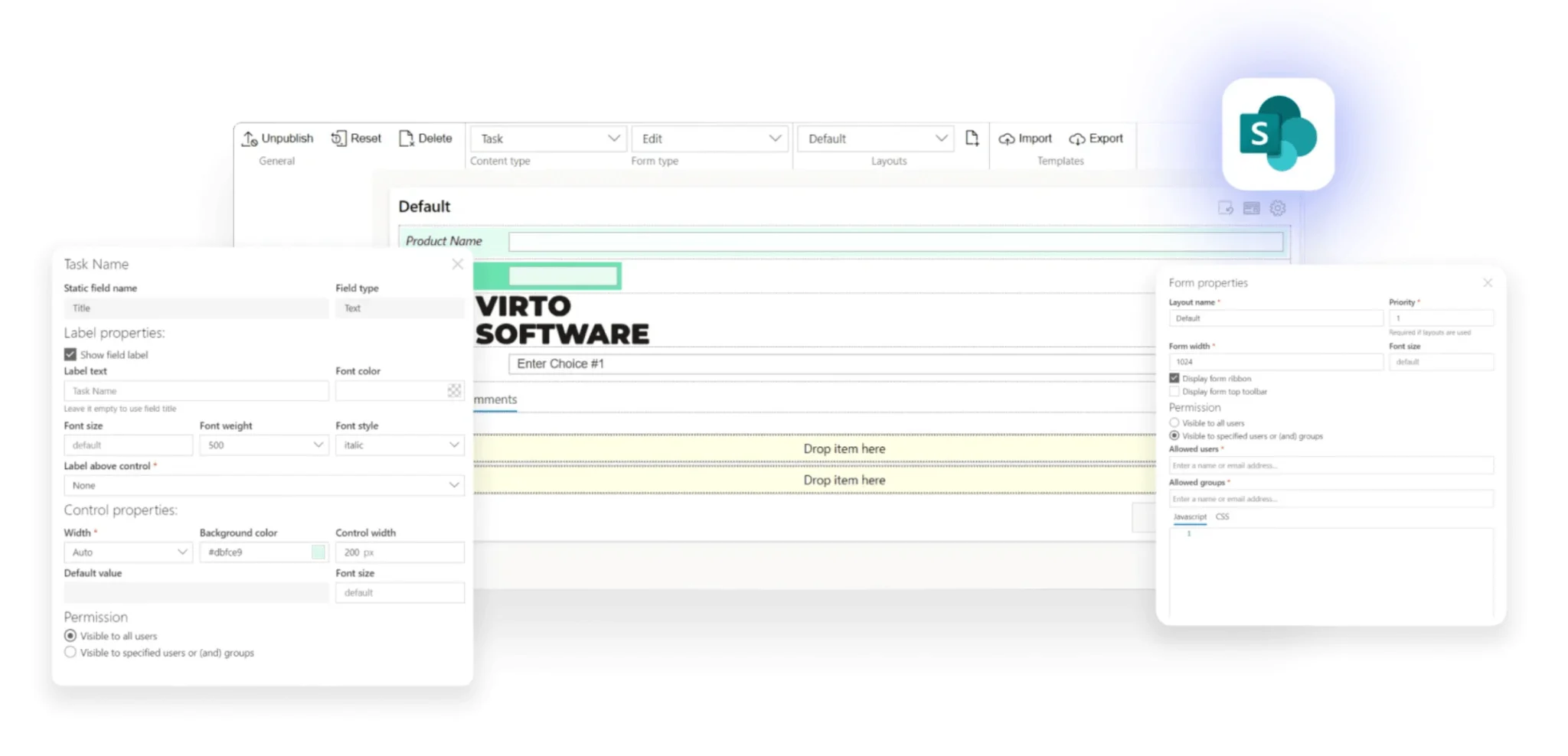 Virto Forms Designer interface