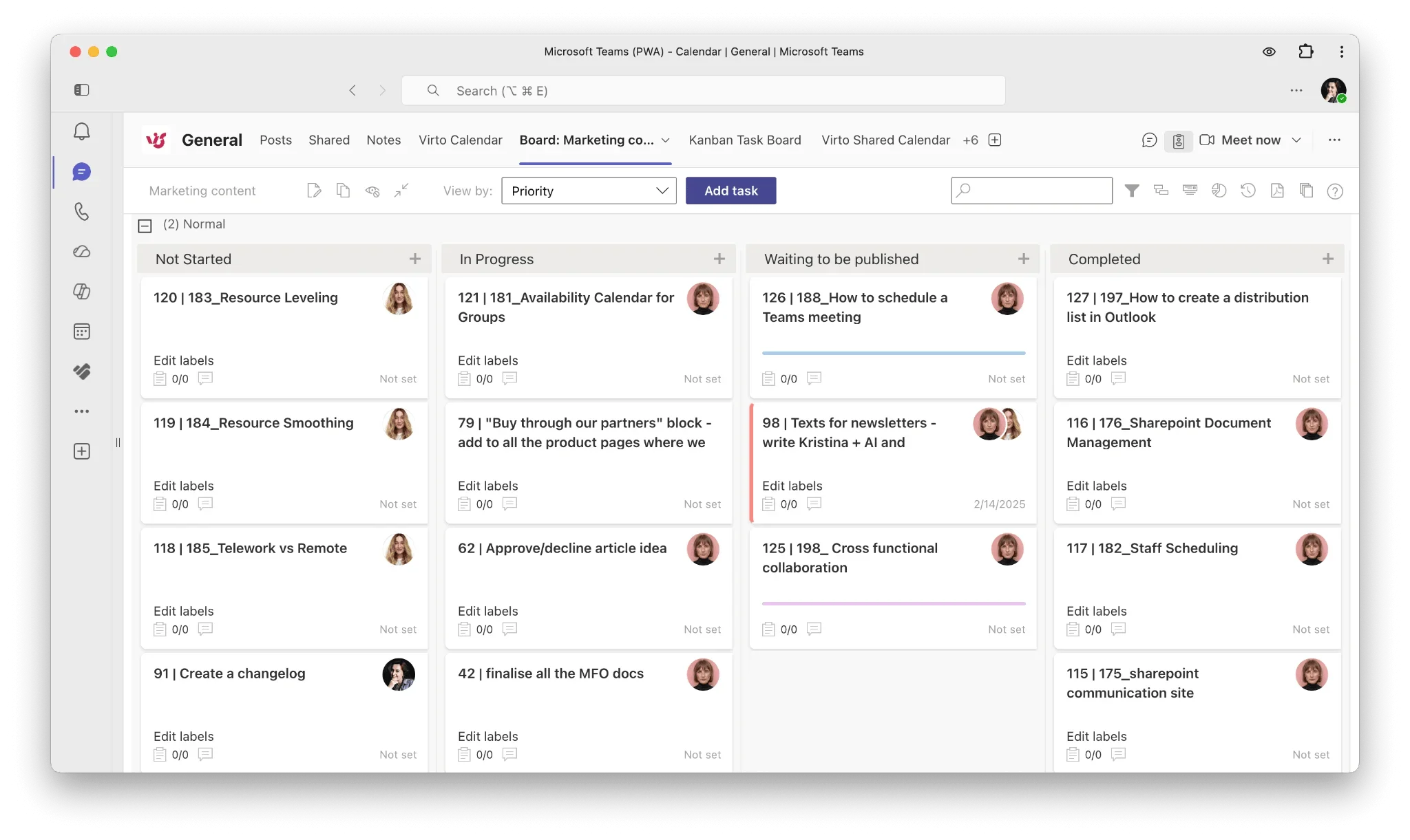 Virto Kanban Board example view