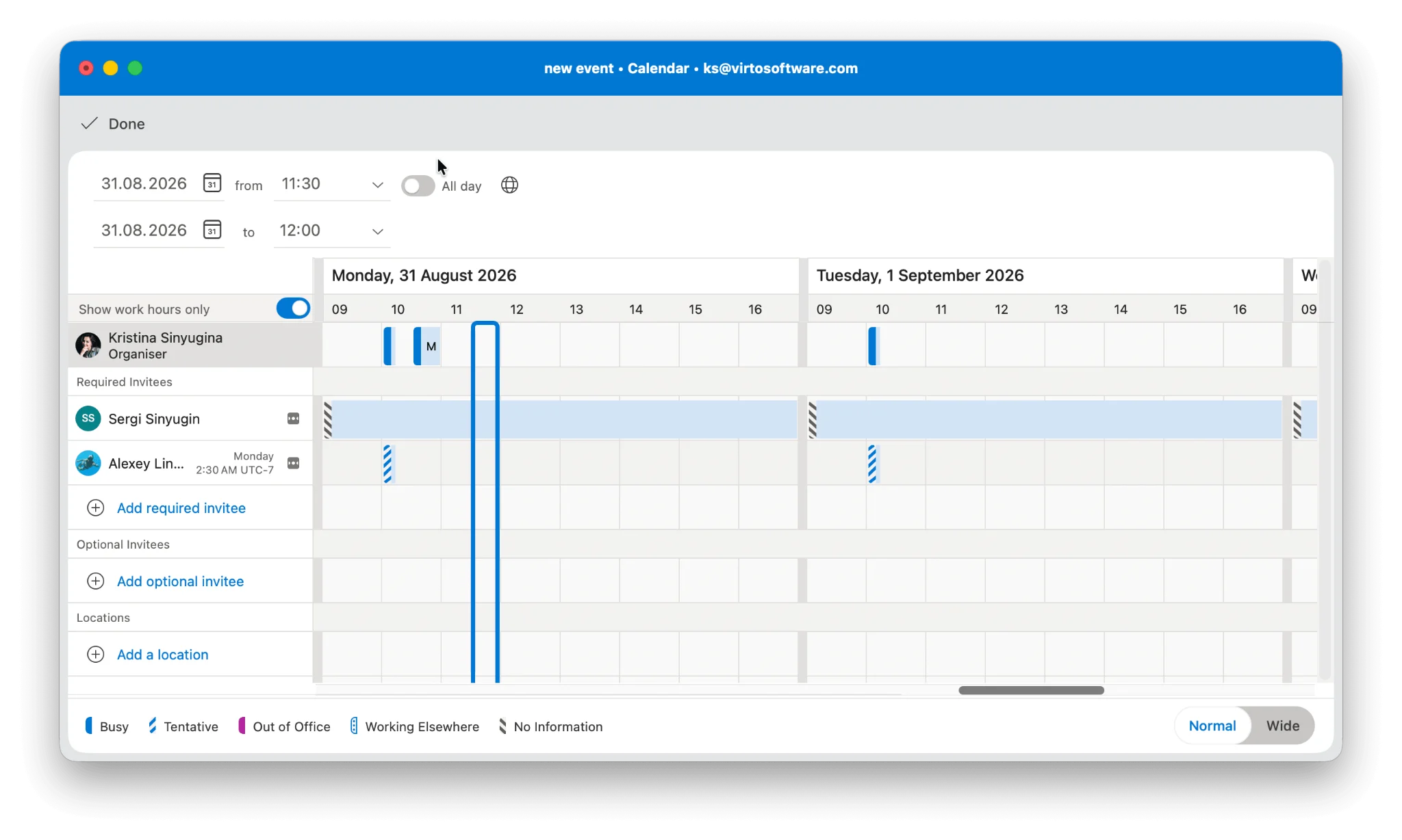 Availability grid in Outlook for Mac with All Attendees row