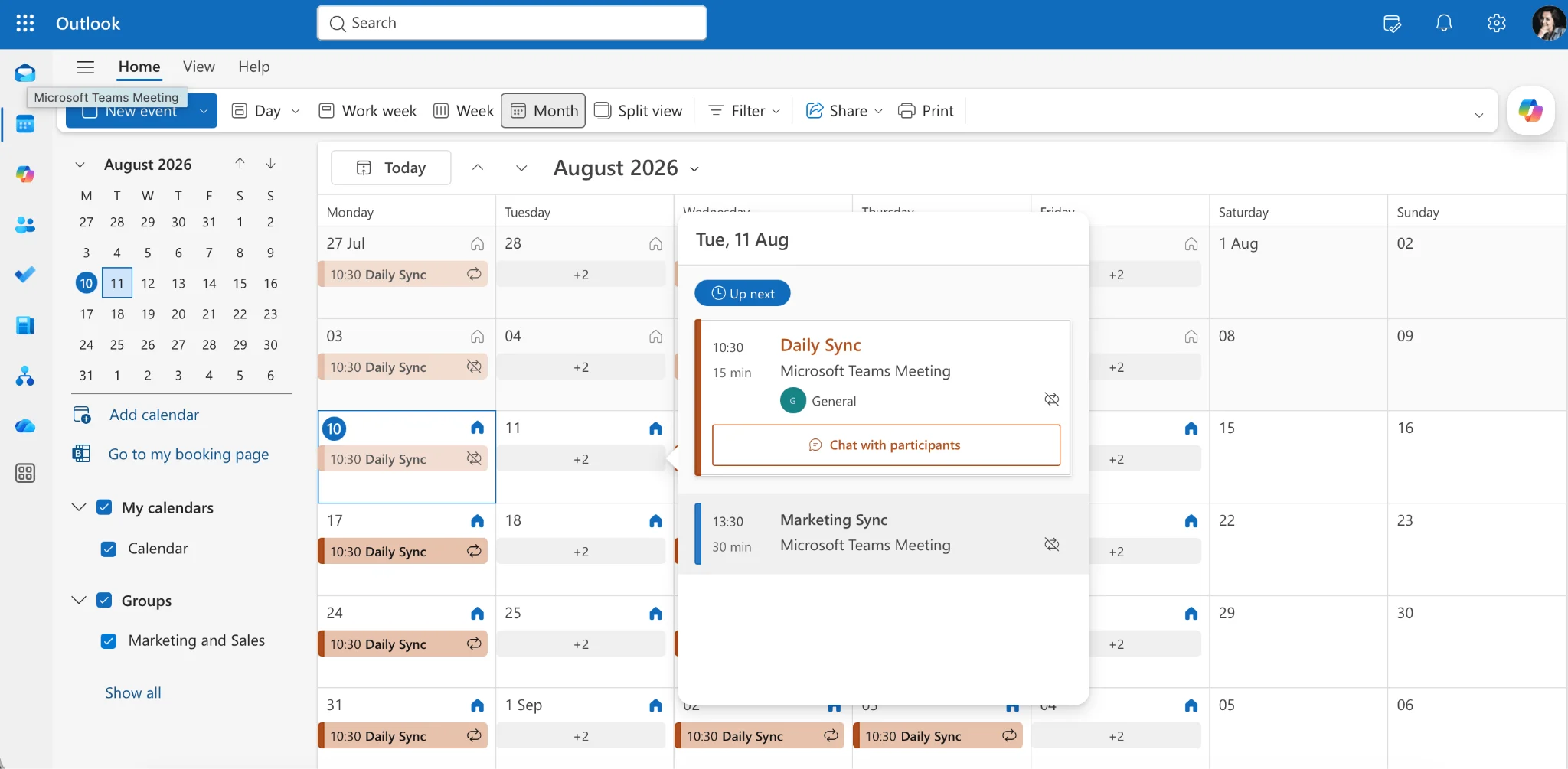 Navigating to your group calendar in OWA