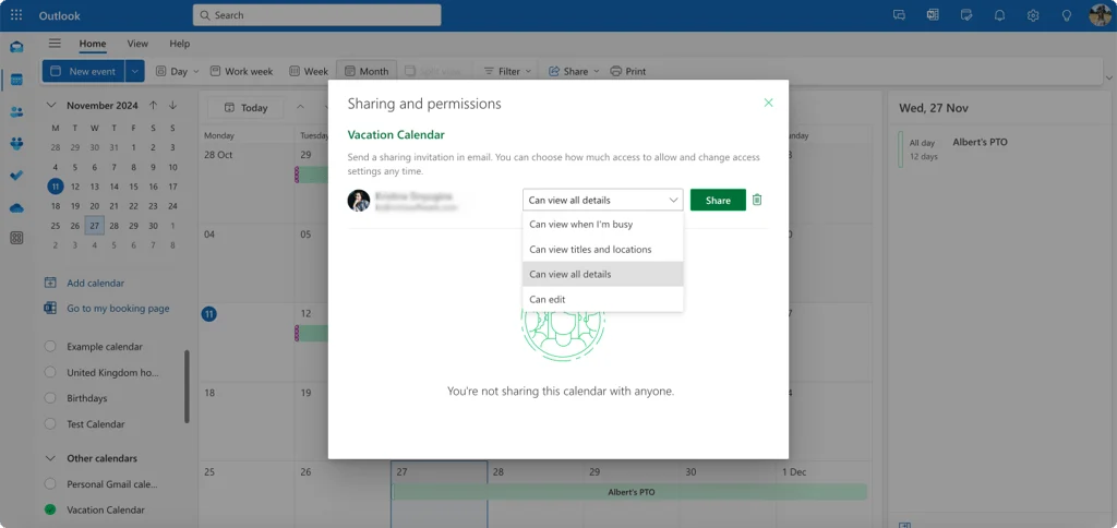 Granting colleagues access to the team vacation calendar