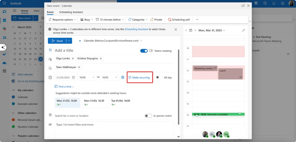 Setting a recurrence pattern before checking availability