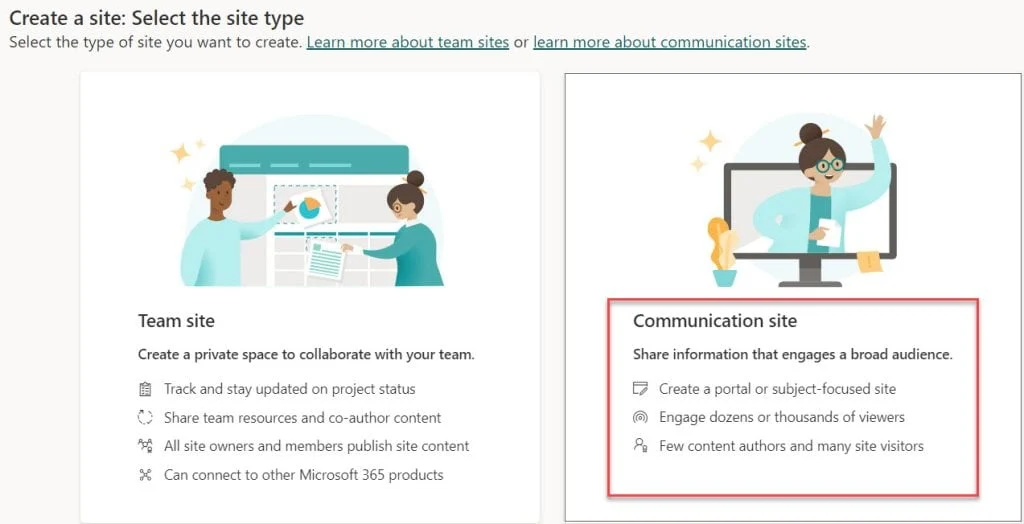 Creating a new SharePoint communication site for external collaboration