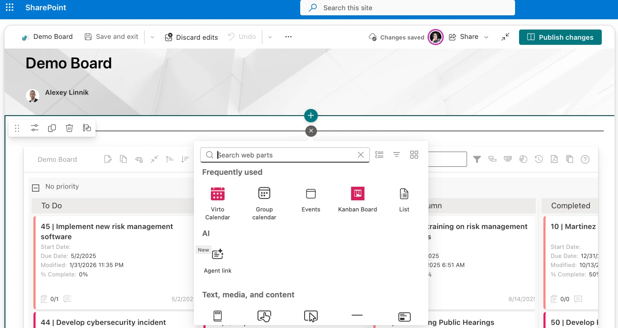Web part toolbox open in SharePoint page edit mode